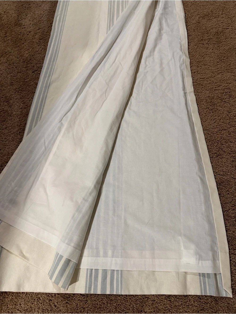 Pottery Barn Riviera Porcelain Blue Striped Linen-Cotton Curtain Panel.